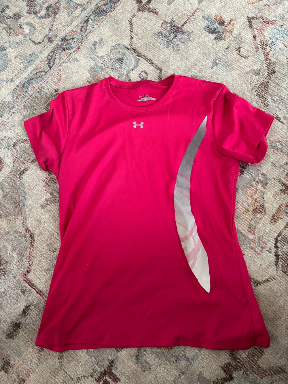 Under Armour Women's Hot Pink Short Sleeve Active Tee with Silver Accent